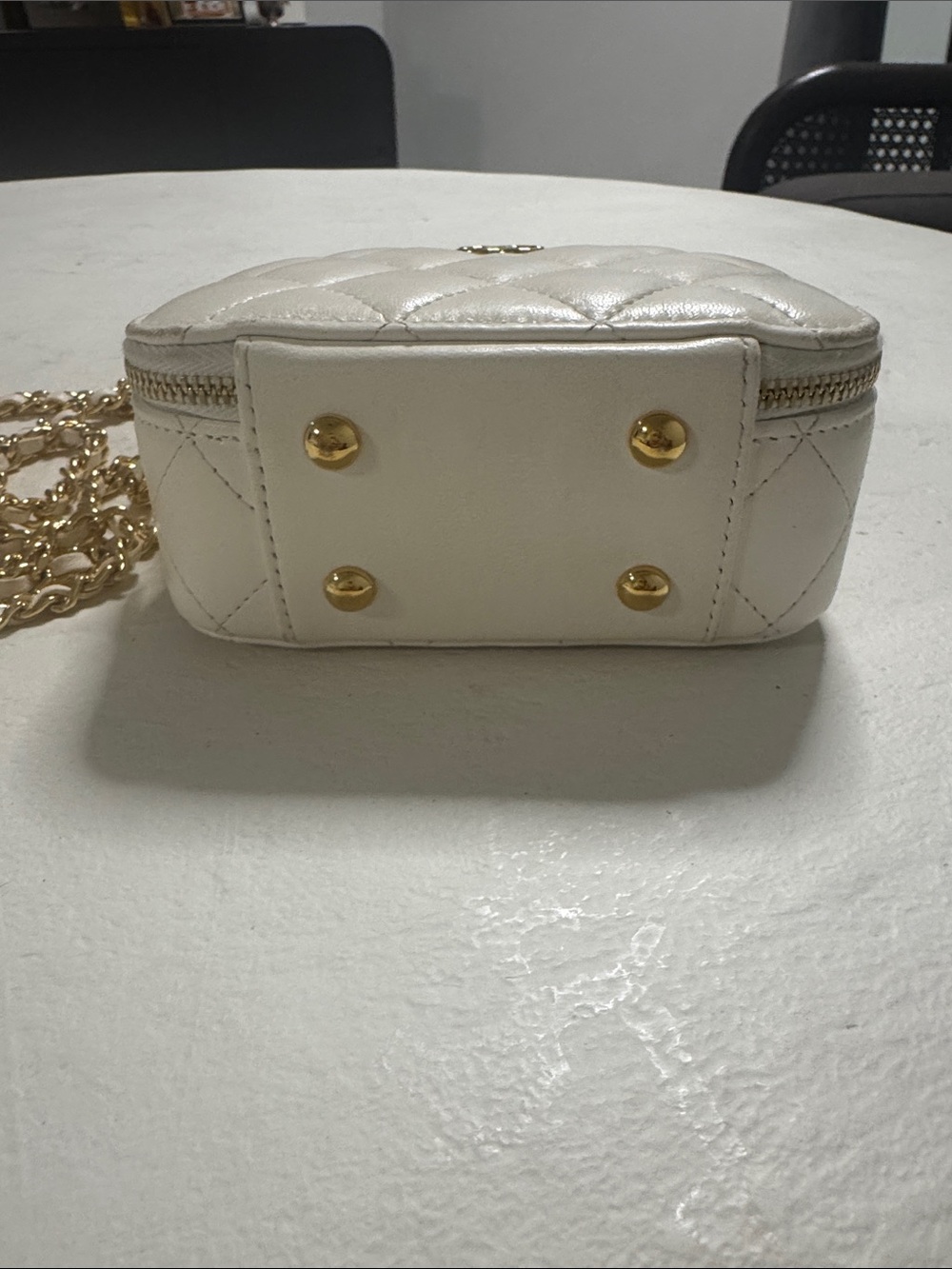 CHANEL White Quilted Mini Crossbody with Gold Chain - Picture 3 of 11